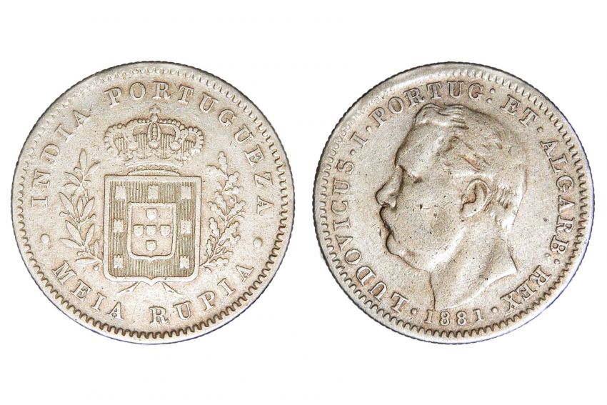 Portuguese India, Luís I, Silver ½ Rupia – Colonial Goa Coin