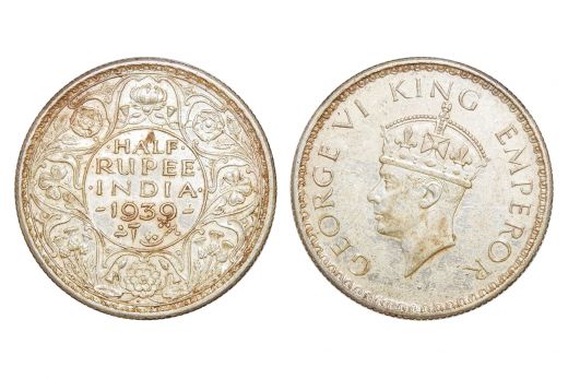 British India, George VI, 1/2 Rupee, Silver, 1939