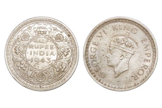 British India, George VI, 1/2 Rupee, Silver, 1943