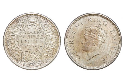 British India, George VI, 1/2 Rupee, Silver, 1939