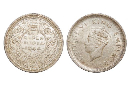British India, George VI, 1/2 Rupee, Silver, 1943