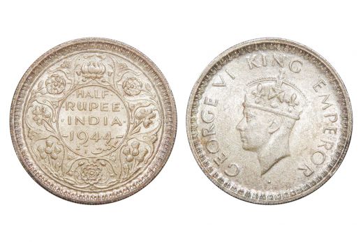 British India, George VI, 1/2 Rupee, Silver, 1943