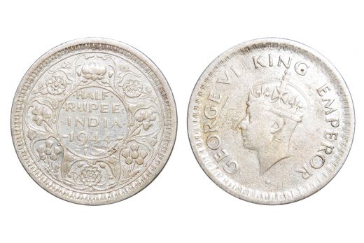 British India, George VI, 1/2 Rupee, Silver, 1944