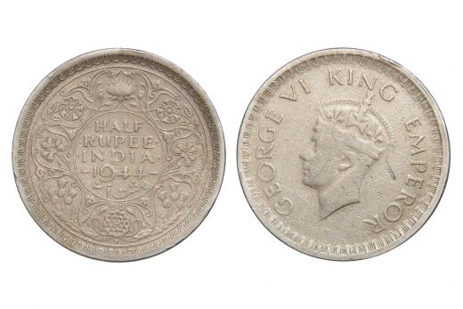 British India, George VI, 1/2 Rupee, Silver, 1944