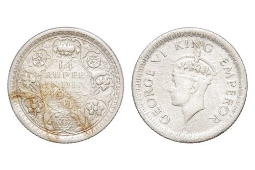 British India, George VI, 1/4 Rupee, Silver, 1943