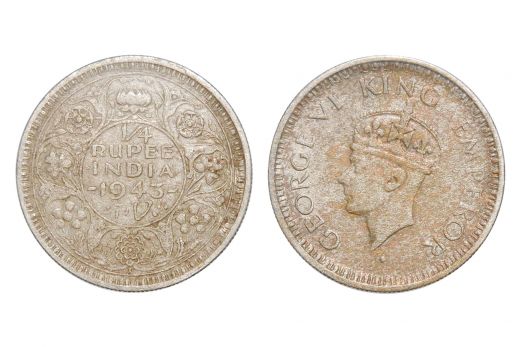 British India, George VI, 1/4 Rupee, Silver, 1943