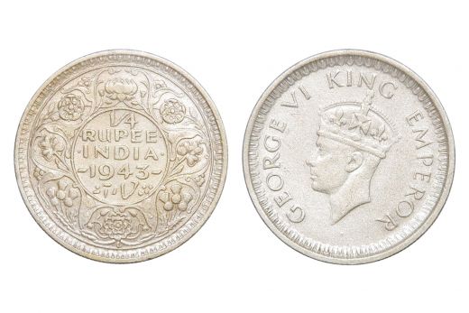British India, George VI, 1/4 Rupee, Silver, 1943