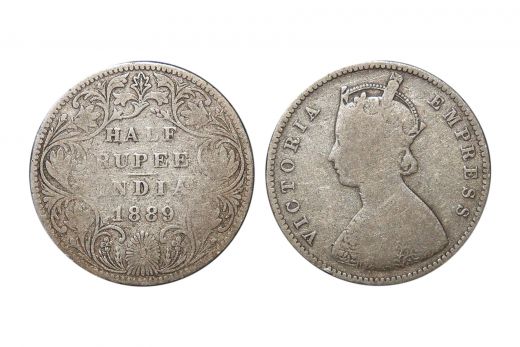 British India, Victoria Empress , 1/2 Rupee, Silver, 1889