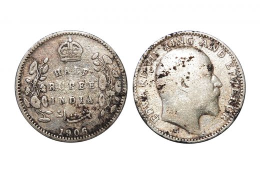 British India,  Edward VII , 1/2 Rupee, Silver, 1906