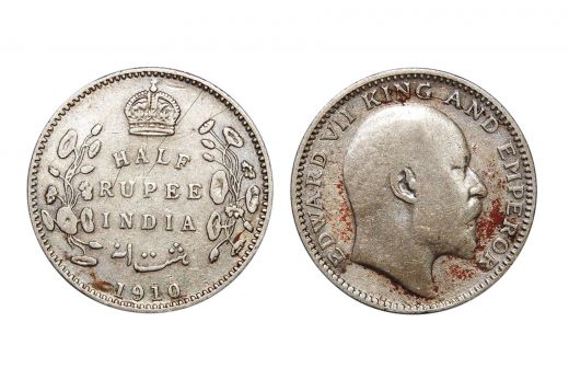 British India,  Edward VII , 1/2 Rupee, Silver, 1910