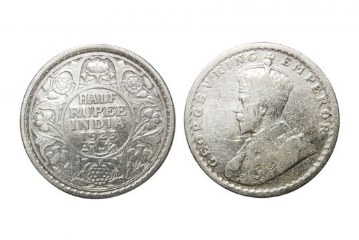 British India, George V , 1/2 Rupee, Silver, 1923