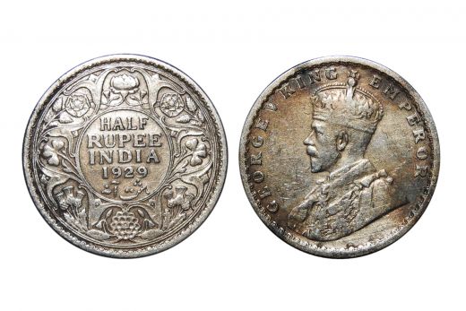 British India, George V , 1/2 Rupee, Silver, 1929
