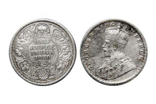 British India, George V , 1/2 Rupee, Silver, 1930