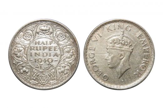 British India, George VI , 1/2 Rupee, Silver, 1940