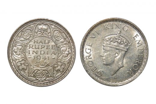 British India, George VI , 1/2 Rupee, Silver, 1941