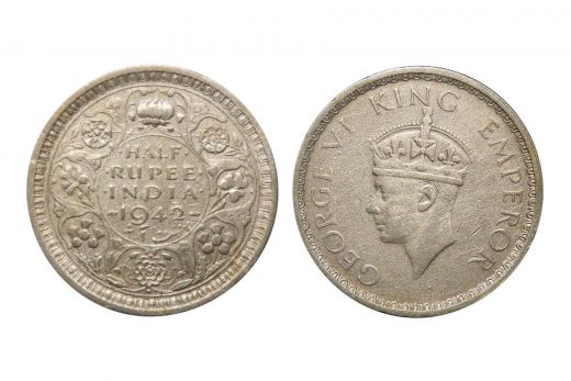 British India, George VI , 1/2 Rupee, Silver, 1942