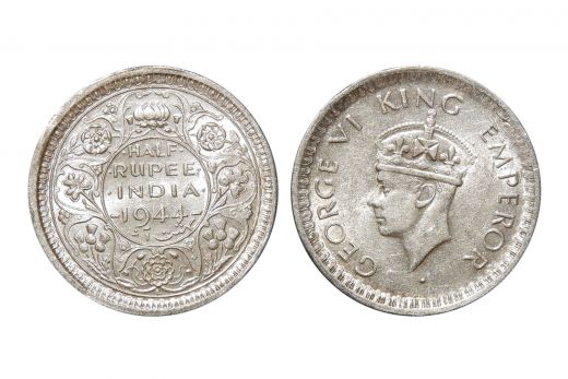 British India, George VI , 1/2 Rupee, Silver, 1944