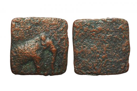 Sangam Age, Cheras, Copper Unit,2.6 grms

Obv: Elephant to right

Rev: Bow & arrow