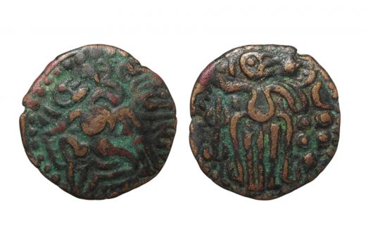 Sangam Age, Cheras, Copper Unit,2.6 grms

Obv: Elephant to right

Rev: Bow & arrow