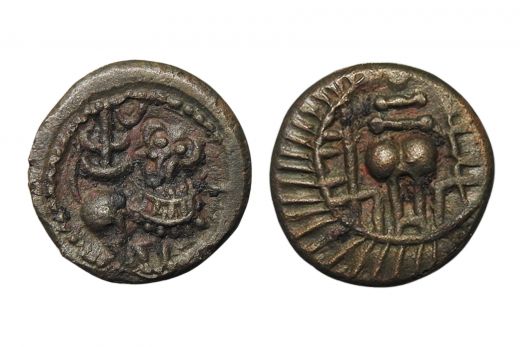 Sangam Age, Cheras, Copper Unit,2.6 grms

Obv: Elephant to right

Rev: Bow & arrow
