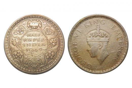 British India, George VI, 1/2 Rupee, Silver, 1939