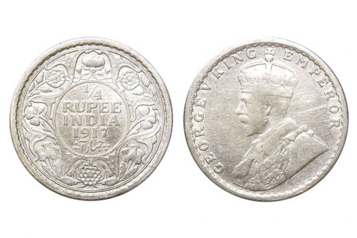 British India, George V, 1/4 Rupee, Silver, Mint - Calcutta , 1917