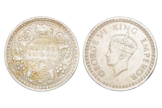 British India, George VI, 1/2 Rupee, Silver, 1943