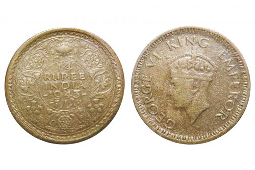 British India, George VI, 1/4 Rupee, Silver, Mint - Bombay, 1943