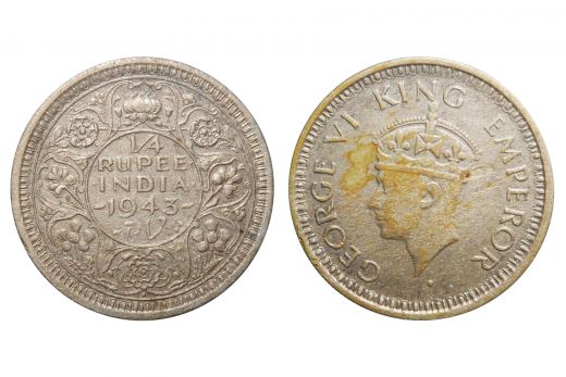 British India, George VI, 1/4 Rupee, Silver, Mint - Bombay, 1943