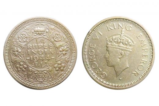 British India, George VI, 1/4 Rupee, Silver, Mint - Bombay, 1944