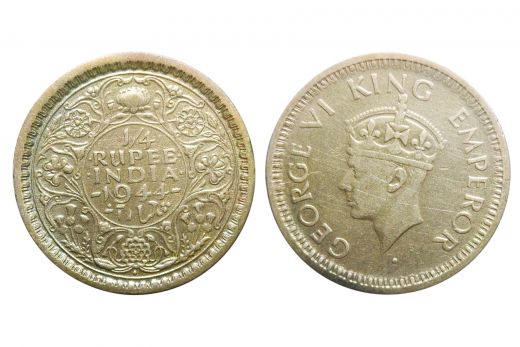 British India, George VI, 1/4 Rupee, Silver, 1943