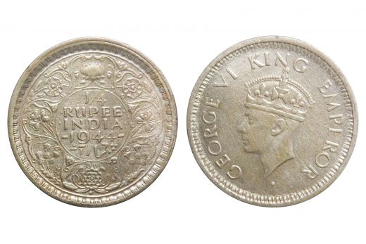 British India, George VI, 1/4 Rupee, Silver, Mint - Bombay, 1944