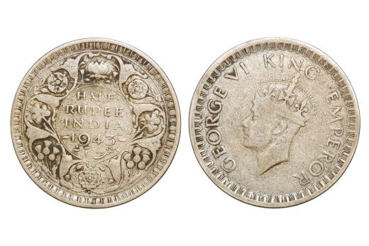 British India, George VI, 1/2 Rupee, Silver, 1943