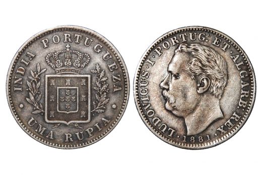 Portugese India, Ludovics I silver, 1 Rupia, 1881