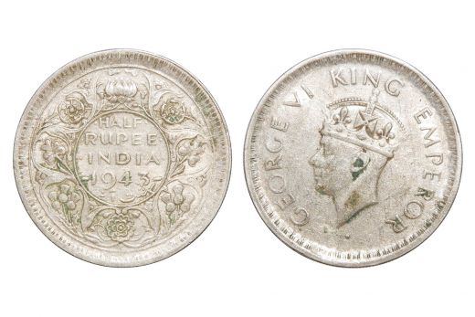 British India, George VI, 1/2 Rupee, Silver,  1943