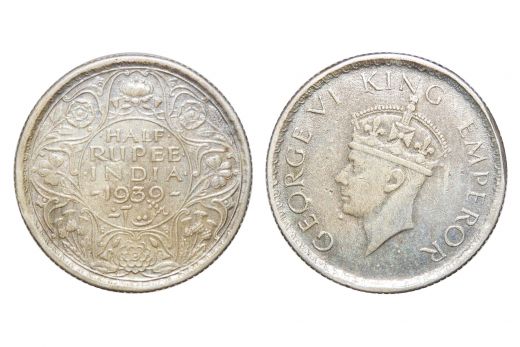 British India, George VI, 1/2 Rupee, Silver, 1939