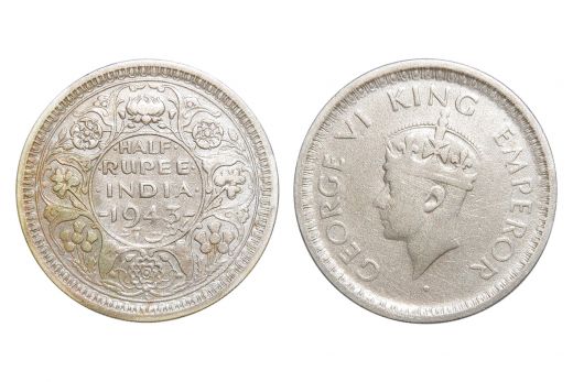 British India, George VI, 1/2 Rupee, Silver, 1943