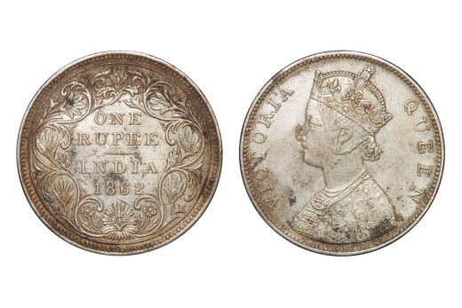 British India,  Victoria Queen, Rupee, Silver, 1862