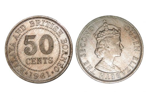Malaya and British Borneo, Elizabeth II, 50 Cents, Nickel, 1961