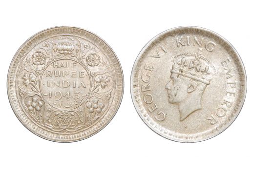 British India, George VI, 1/2 Rupee, Silver, 1943