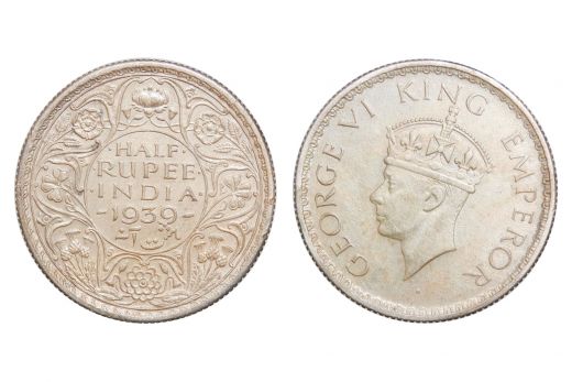British India, George VI, 1/2 Rupee, Silver, 1939