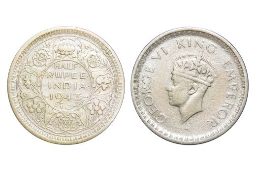 British India, George VI, 1/2 Rupee, Silver, 1943